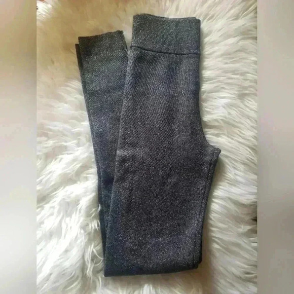 Express High Waisted Black Silver Glitter Sparkle Metallic Leggings - Picture 4 of 9